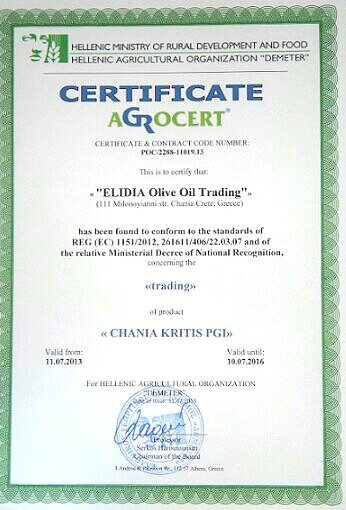 Chania Crete PGI certificate
